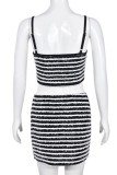 Black Sexy Striped Backless Spaghetti Strap Sleeveless Two Pieces