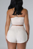 Pink Sexy Solid Bandage Patchwork Strapless Sleeveless Two Pieces Tube Crop Tops And Shorts Set
