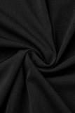 Colletto turndown patchwork solido casual nero Plus Size Due pezzi