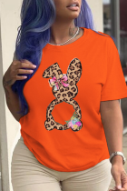 Oranje Street Print Patchwork T-shirts met O-hals
