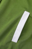 Армейский зеленый повседневный твердый вышитый лоскутный кардиган с воротником и коротким рукавом из двух частей