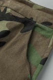 Армейский зеленый Повседневный камуфляжный принт Рождественская елка с принтом в стиле пэчворк с разрезом и отложным воротником с коротким рукавом из двух частей