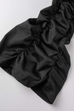 Schwarze, lässige, solide Patchwork-Falten-Skinny-Hosen mit hoher Taille, herkömmliche einfarbige Unterteile