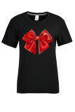 Camisetas con cuello en O de patchwork con estampado lindo de calle rojo