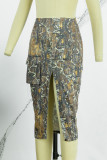 Желтый сексуальный повседневный принт в стиле пэчворк разрез асимметричный обтягивающие юбки с высокой талией обычные полные юбки с принтом