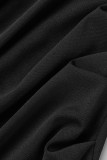 Черное сексуальное сплошное лоскутное длинное платье с разрезом и V-образным вырезом Платья больших размеров