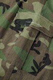 Vert Armée Décontracté Camouflage Imprimé Sapin De Noël Imprimé Patchwork Fente Col Rabattu Manches Courtes Deux Pièces