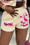 Пэчворк цвета хаки с уличным принтом и высокой талией Прямые брюки с принтом