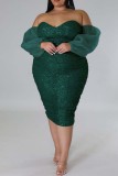 Patchwork formel sexy vert encre évidé dos nu sur l'épaule robe de soirée robes de grande taille