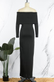 Черное повседневное однотонное длинное платье с открытой спиной и открытыми плечами Платья