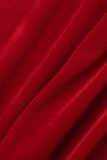 Rouge Sexy Patchwork Solide Décontracté De L'épaule À Manches Longues Plus La Taille Robes