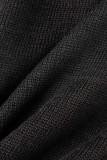 Mameluco ajustado de manga corta con cuello en O básico sólido casual negro