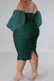 Patchwork formel sexy vert encre évidé dos nu sur l'épaule robe de soirée robes de grande taille