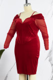 Red Sexy Casual Solid Patchwork Off the Shoulder Long Sleeve Plus Size Dresses