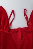 Rouge Sexy Patchwork Solide Décontracté De L'épaule À Manches Longues Plus La Taille Robes