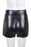 Shorts pretos casuais lisos lisos lisos cintura alta convencionais