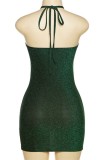 Зеленое сексуальное сплошное бинтовое платье с открытой спиной и бретельками без бретелек Платья