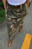 Camouflage Casual Camouflage Print Patchwork Regular High Waist Conventional Full Print Skirt