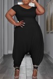 Grey Casual Solid Basic O Neck Plus Size Jumpsuits