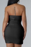 Svarta sexiga solida rygglösa axelbandslösa klänningar utan ärm