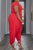 Rood Casual Solid Basic O-hals Jumpsuits in grote maten