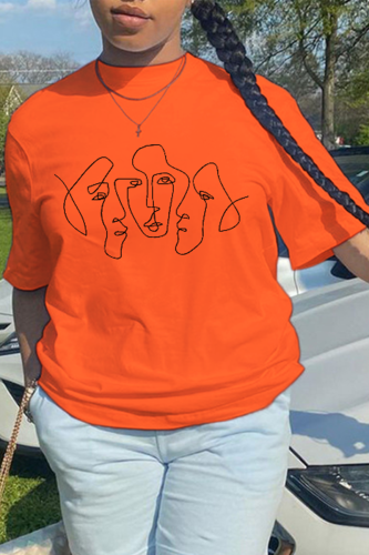 Orangefarbene Street-Print-Patchwork-T-Shirts mit O-Ausschnitt