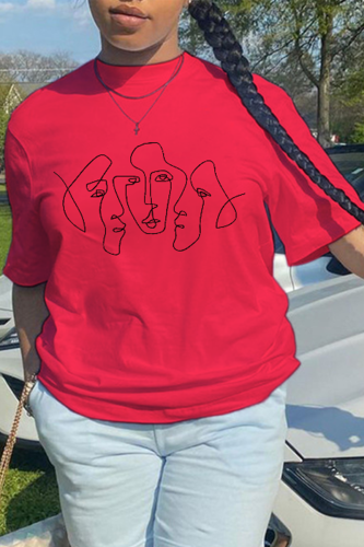 Patchwork T-shirts met O-hals en rode straatprint