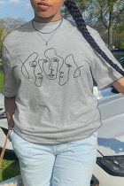 Camisetas com estampa de rua cinza de retalhos decote oco
