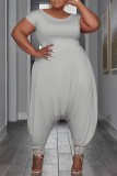 Grå Casual Solid Basic O Neck Plus Size Jumpsuits