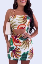 White Sexy Casual Print Hollowed Out Backless Spaghetti Strap Sleeveless Dress Dresses