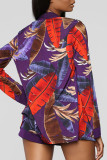 Púrpura sexy estampado patchwork sin tirantes más tamaño tres piezas