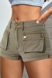 Shorts jeans skinny cintura alta casual patchwork liso caqui