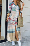 Платье-рубашка с цветным повседневным уличным принтом в стиле пэчворк с отложным воротником и пряжкой Платья
