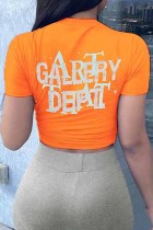 T-shirt con collo a O con stampa casual arancione