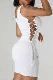 White Sexy Solid Bandage Patchwork U Neck Pencil Skirt Dresses