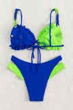 Голубой сексуальный однотонный купальник в стиле пэчворк с контрастной спиной и открытой спиной (с прокладками)