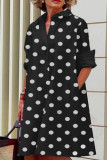 Zwarte casual print patchwork gesp turndown kraag jurken