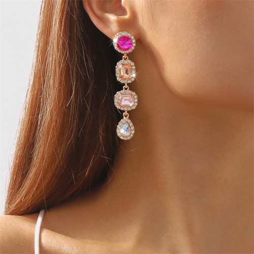 Pink Casual Daily Patchwork Rhinestone Earrings