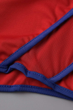 Красные сексуальные однотонные узкие комбинезоны с отложным воротником в стиле пэчворк