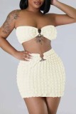 Khaki Sexy Solid Backless Strapless Sleeveless Two Pieces Tube Crop Tops And Skirt Sets