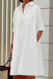 Красно-белое повседневное платье-рубашка с принтом в горошек в стиле пэчворк и пряжкой с отложным воротником, платья