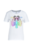 White Casual Skull Patchwork O Neck T-Shirts