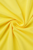 Bandagem amarela sexy sólida patchwork sem costas frente única vestidos evasê