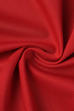 Красные сексуальные однотонные узкие комбинезоны с отложным воротником в стиле пэчворк