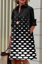 Матовое черное повседневное платье-рубашка с принтом в горошек в стиле пэчворк и пряжкой с отложным воротником Платья Платья