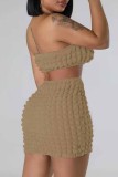 Khaki Sexig Solid Backless Strapless Sleeveless Two Pieces