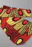 Red Street Print Bandage Patchwork Pantaloni larghi a vita alta con stampa a lanterna