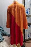 Robes de robe chemise col rabattu jaune rouge imprimé patchwork décontracté