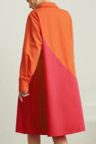 Желто-красное повседневное платье-рубашка с отложным воротником и пряжкой в ​​стиле пэчворк с принтом Платья