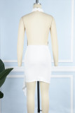 Белое сексуальное однотонное лоскутное платье с открытой спиной, асимметричное платье с лямкой на шее, асимметричное платье